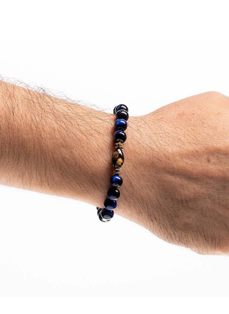 Handmade Beaded Bracelet for Men with Glossy Tigerâ€™s Eye