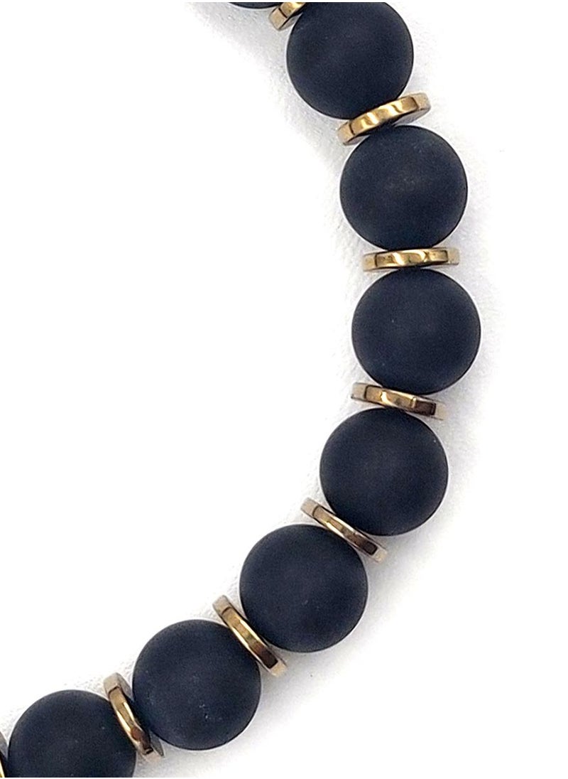 Handmade Beaded Bracelet for Men with Black Onyx & Golden Elements