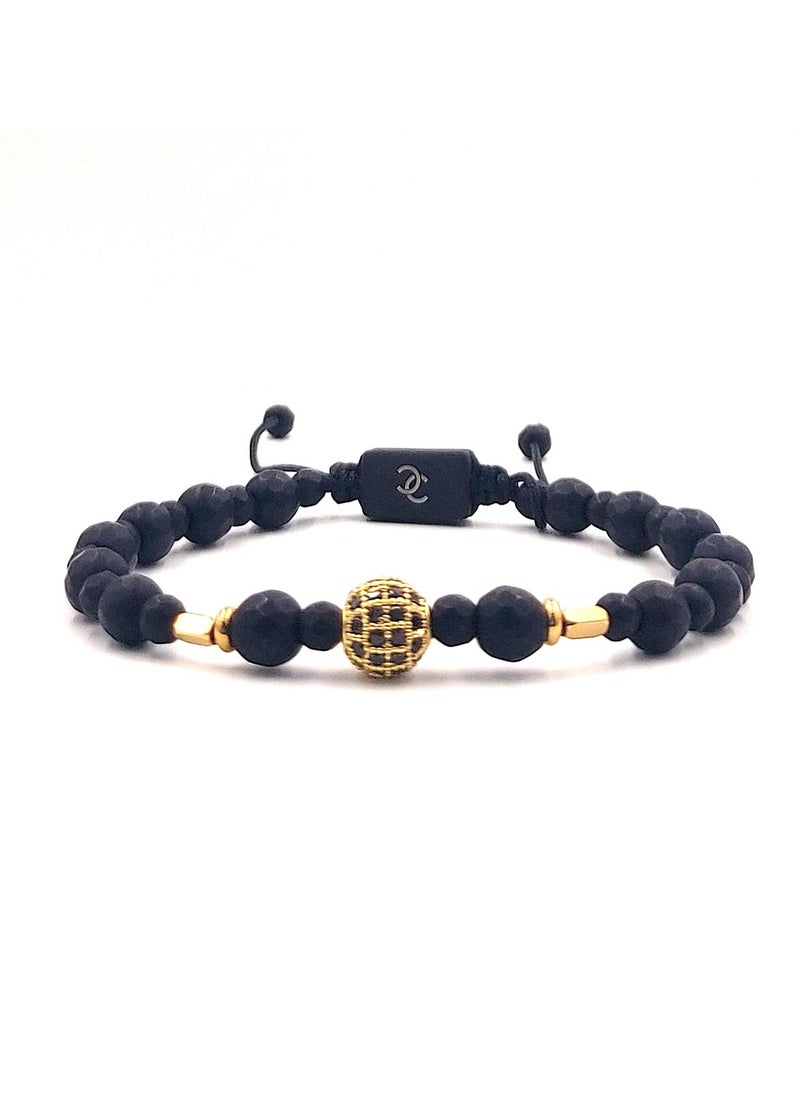 Handmade Beaded Bracelet for Men with Black Onyx & Golden Element in the Center