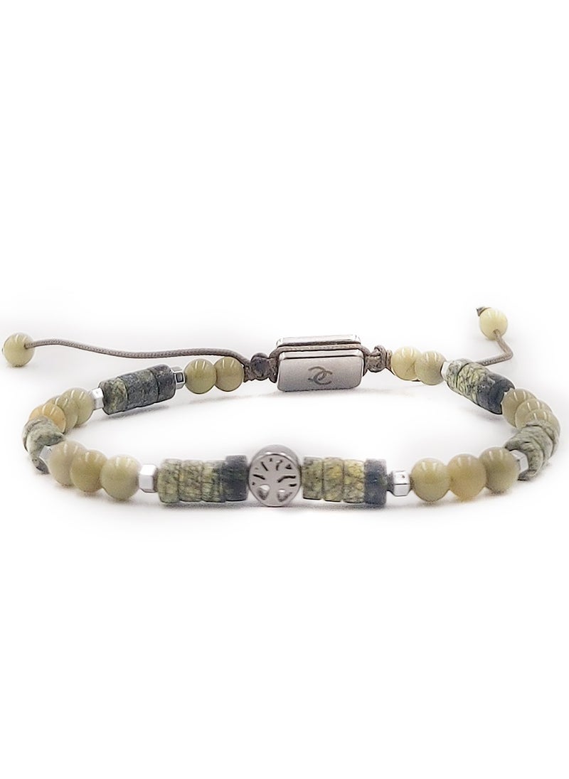 Handmade Adjustable Beaded Bracelet for Men with Natural Green Agate