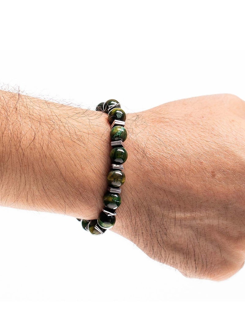 Handmade Beaded Bracelet for Men with Green Tiger Eye