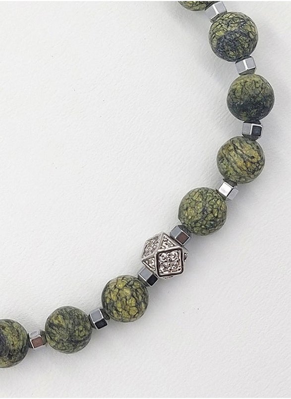 Handmade Beaded Bracelet for Men with Silver & Green Agate