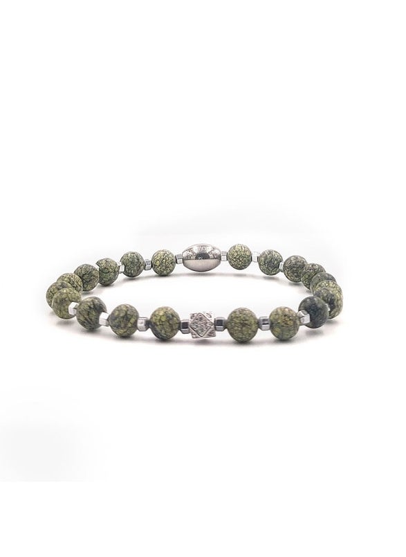 Handmade Beaded Bracelet for Men with Silver & Green Agate