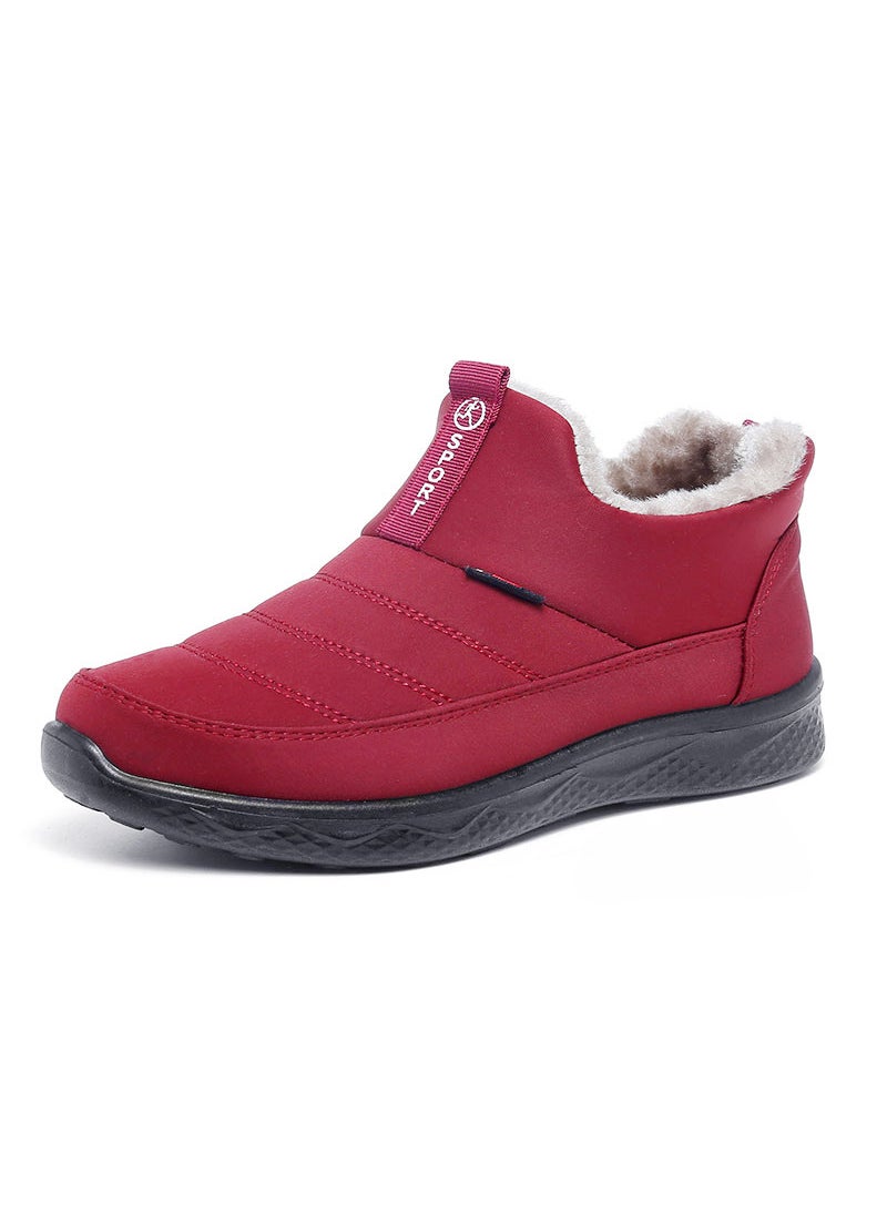 2024 Winter Mid-Age Slip-On Waterproof Snow Boots Purplish red-Women's