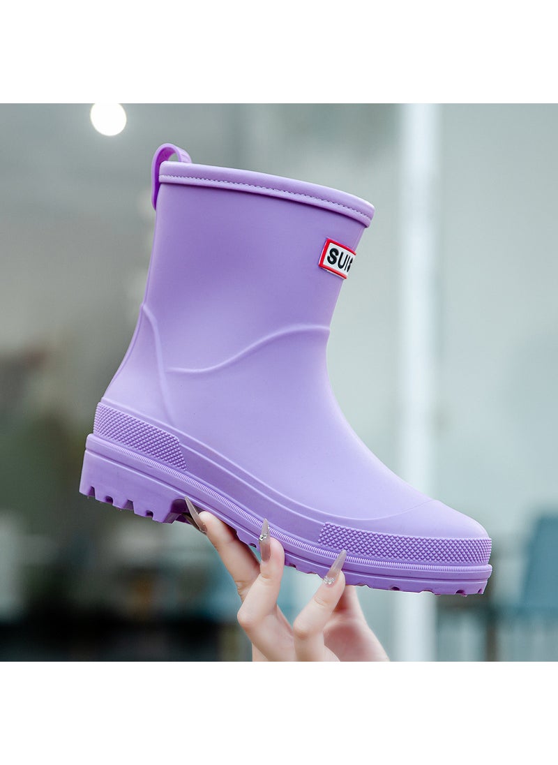 2023 Mid-Calf Ladies Rain Boots Non-Slip Purple without Velvet