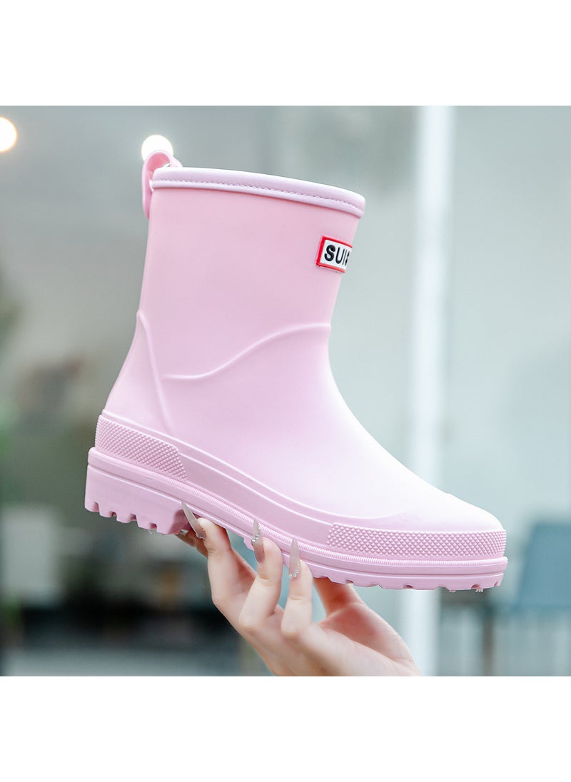 2023 Mid-Calf Ladies Rain Boots Non-Slip Pink without Velvet