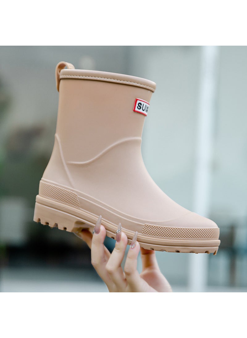 2023 Mid-Calf Ladies Rain Boots Non-Slip Khakis without Velvet