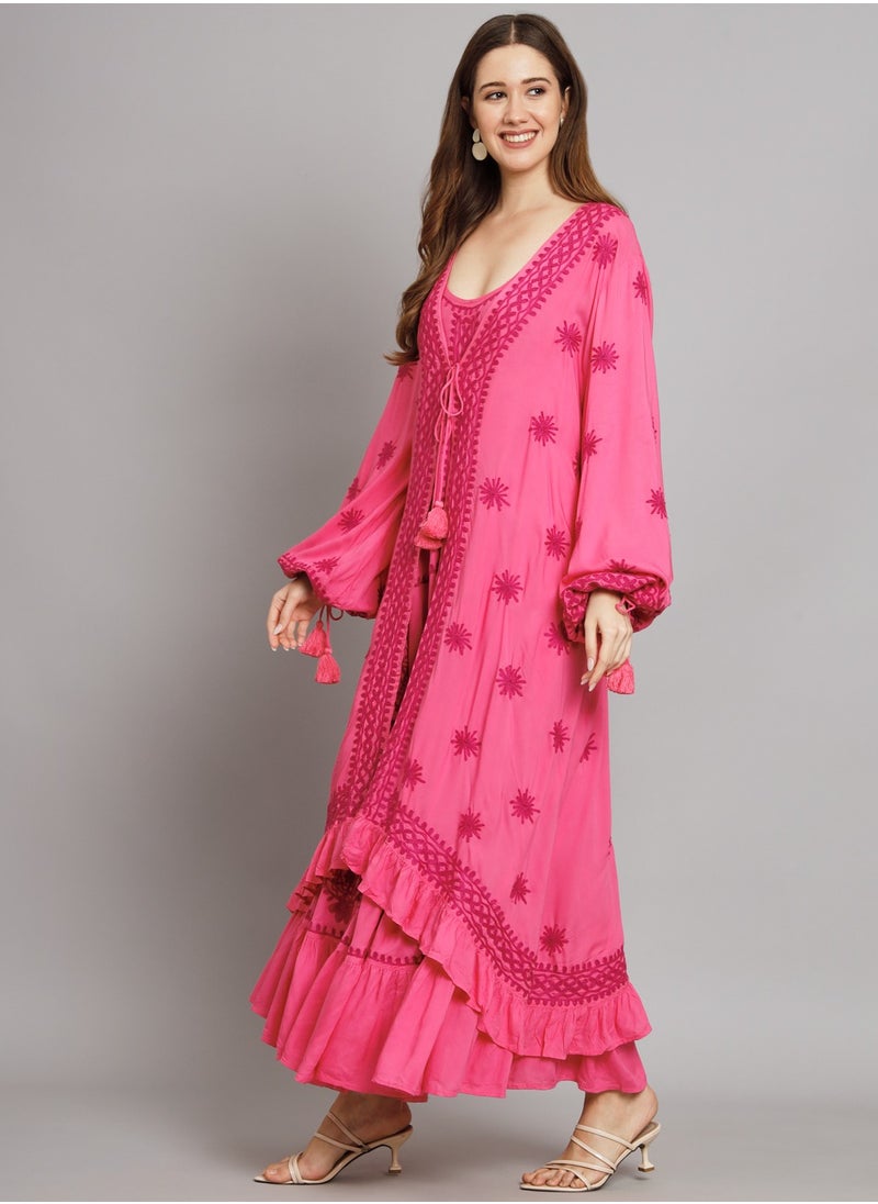 Hand Embroidered Chikankari Modal Kaftan-AL3605