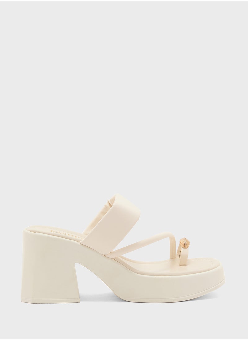 Metal Trim Strappy Block Heel Sandal