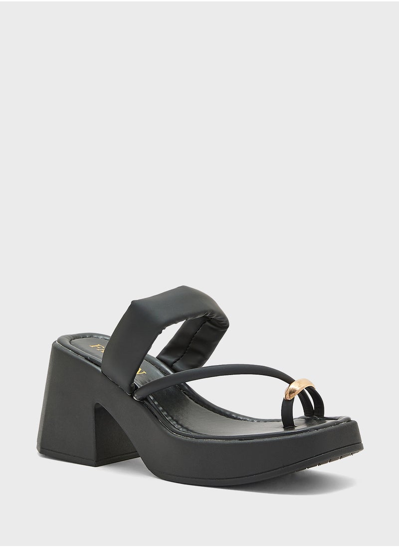 Metal Trim Strappy Block Heel Sandal