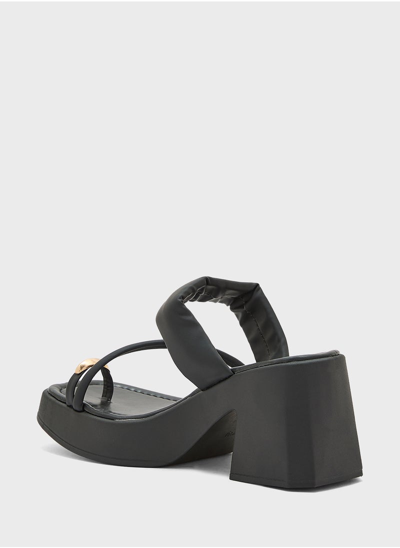 Metal Trim Strappy Block Heel Sandal