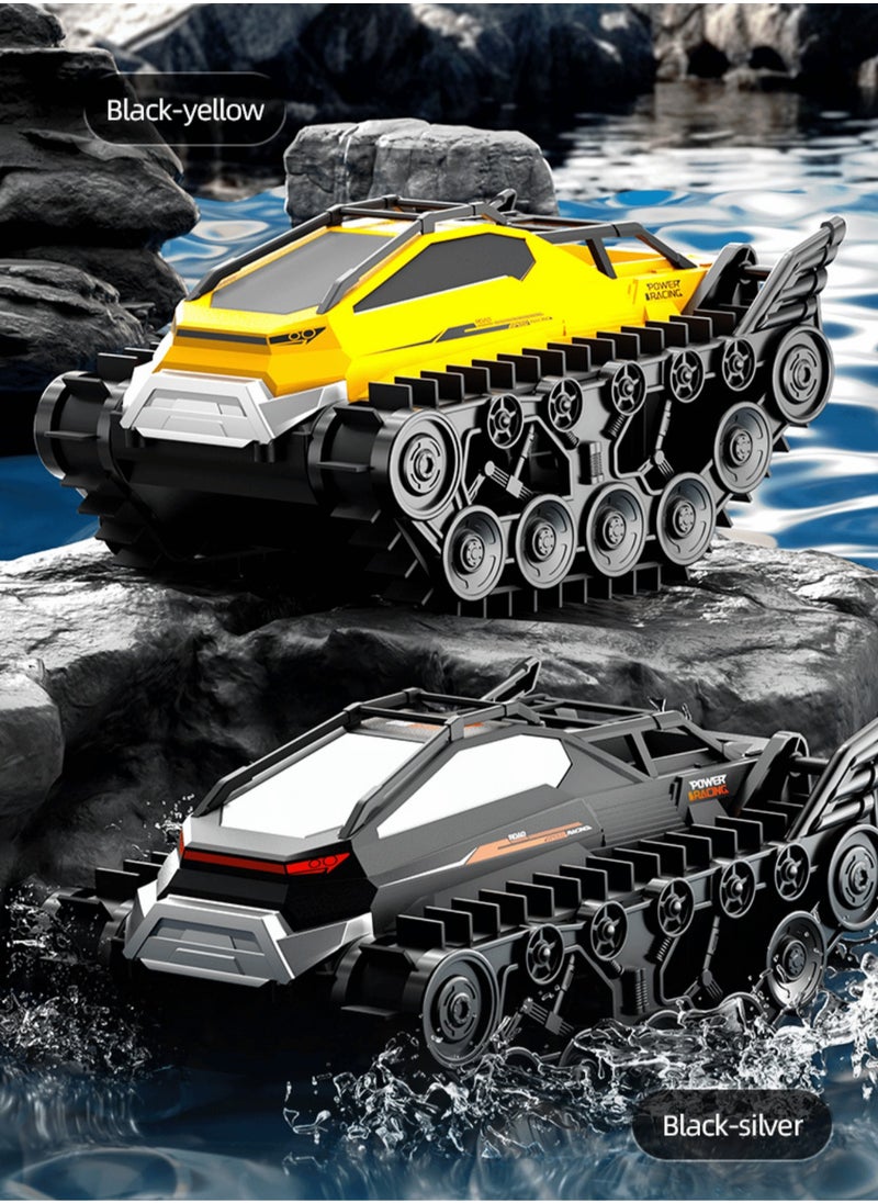 2.4GHz RC Tank,Electric Stunt Car,All Place Amphibious Righting Remote Control Crawler Vehicle for Mountain Roads Sandy Beaches Waterproof Controlled Car Yellow