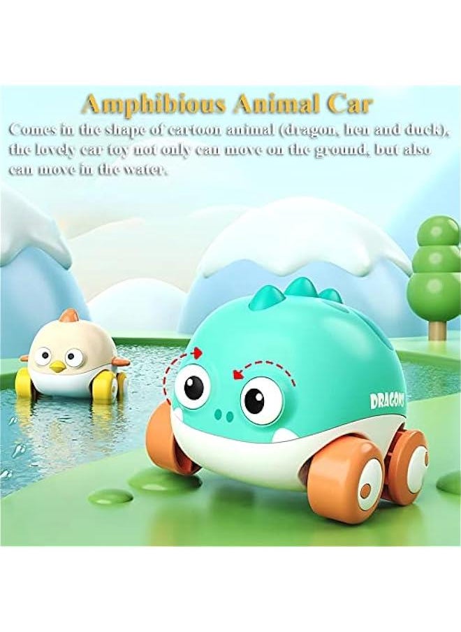 2PCS Amphibious Animal Car Toy, Windup Duck Bath Toy Dragon Car Toy Hen Car Bathtub Toy Cartoon Animal Car Water Toy Inertial Car Toy Land & Water Dual Mode Car Toy (Dragon+Duck)