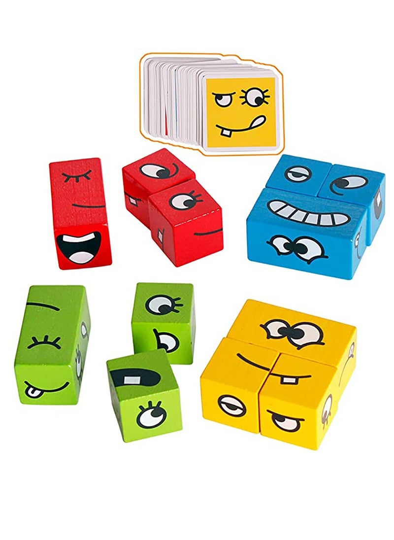 Wooden Expressions Matching Block Puzzles Building Cubes Toy Borad Games Educational Montessori Toys for Kids Ages 3 Years and Up