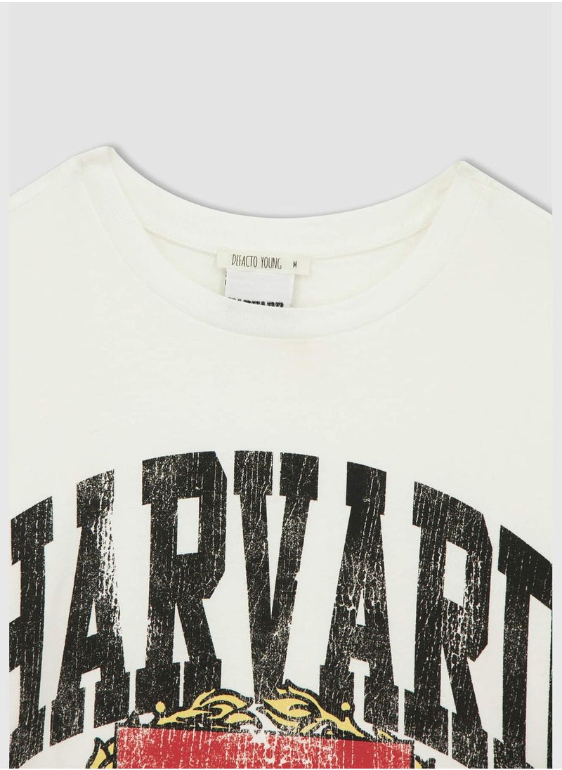 Oversized Short Sleeve Harvard University Printed T-Shirt