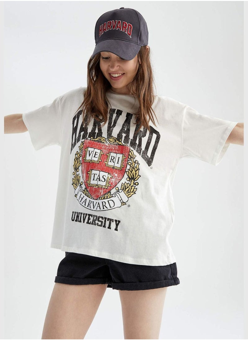 Oversized Short Sleeve Harvard University Printed T-Shirt