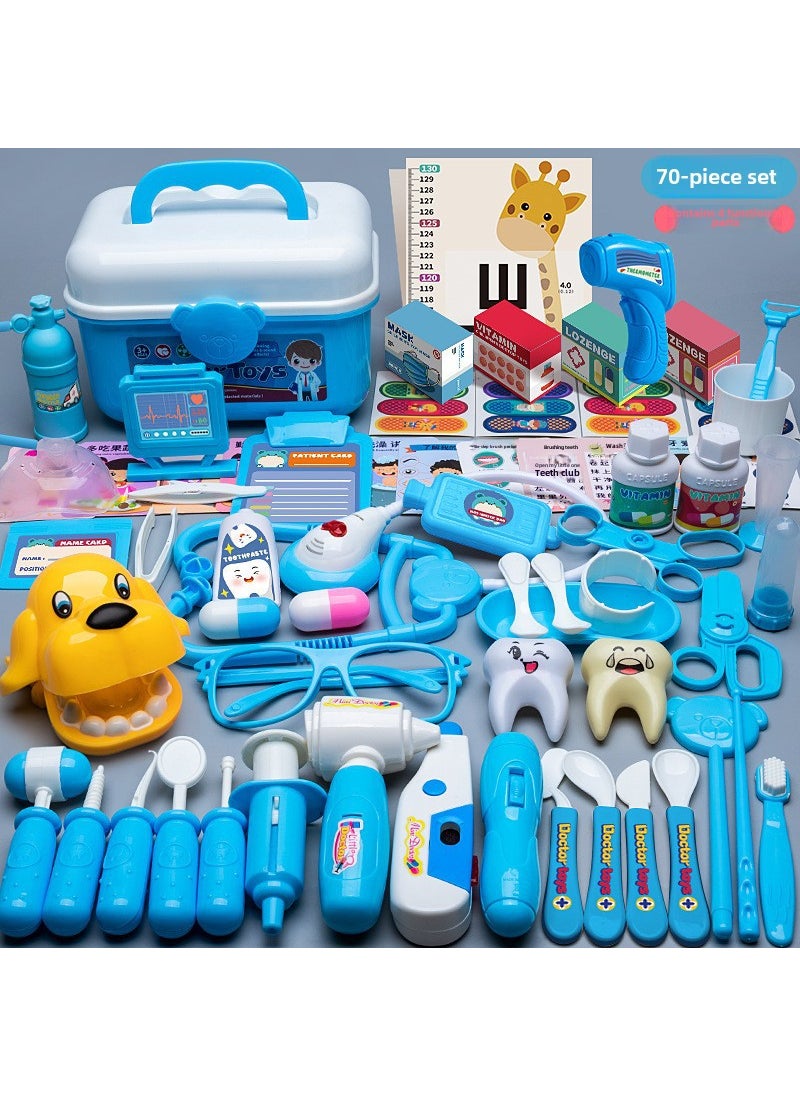 Kids Doctor Playset with Light  Sound Stethoscope [Blue] 70-piece storage box [4 function_visual acuity chart_dog filling teeth]]