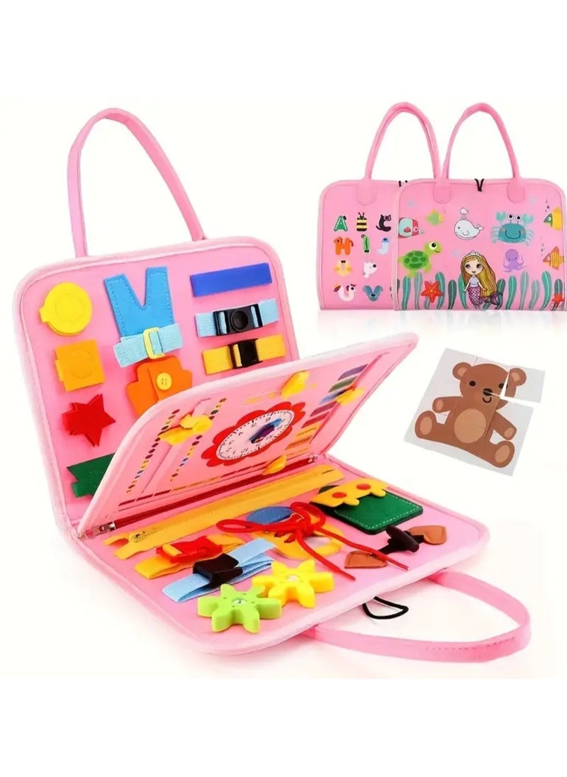 Pink Animal Dress-Up Puzzle Board - Enhances Fine Motor Skills u0026 Cognitive Development, Educational Toy for Boys and Girls, Durable Textile Material