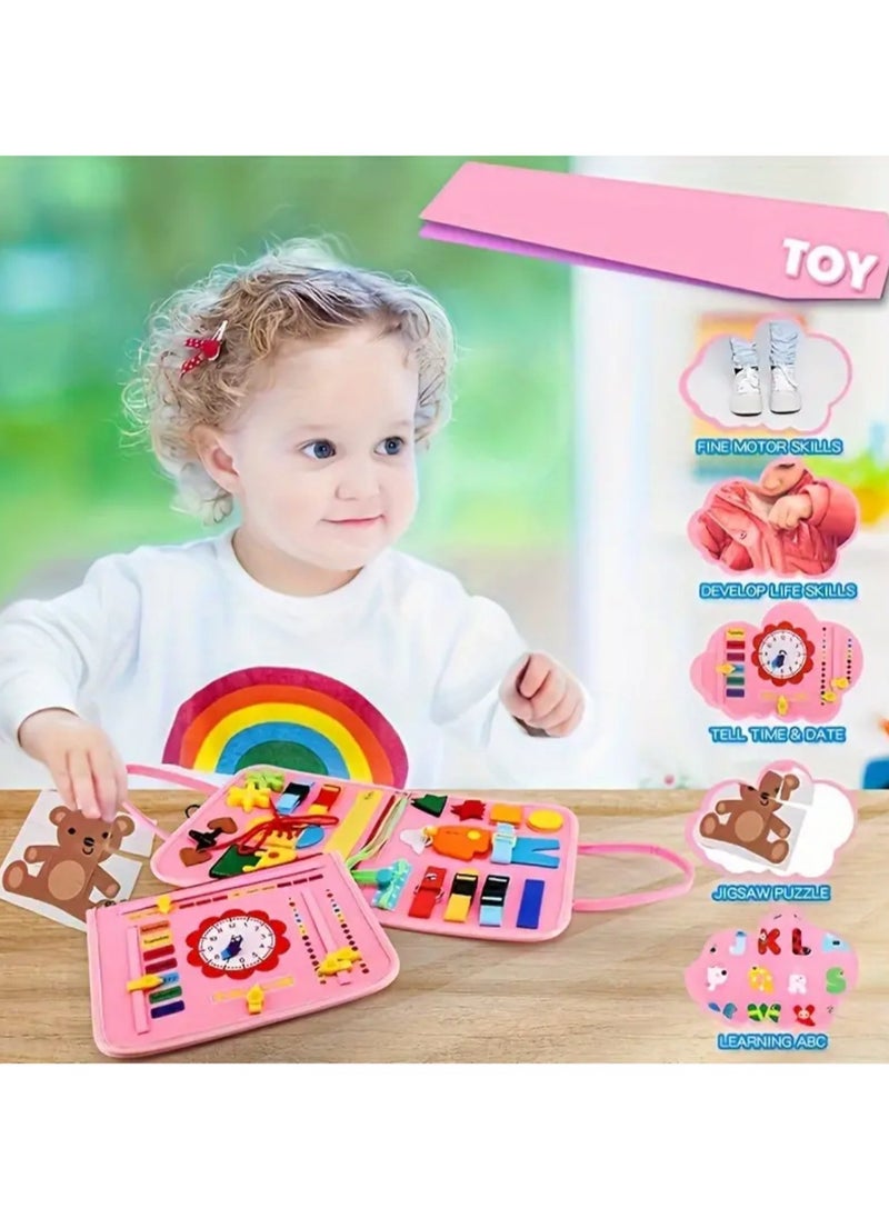 Pink Animal Dress-Up Puzzle Board - Enhances Fine Motor Skills u0026 Cognitive Development, Educational Toy for Boys and Girls, Durable Textile Material