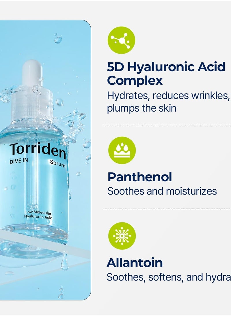 Torriden DIVE-IN Low-Molecular Hyaluronic Acid Serum, 1.69 fl oz | Fragrance-free Face Serum for Dry, Dehydrated, Oily Skin | Vegan, Cle