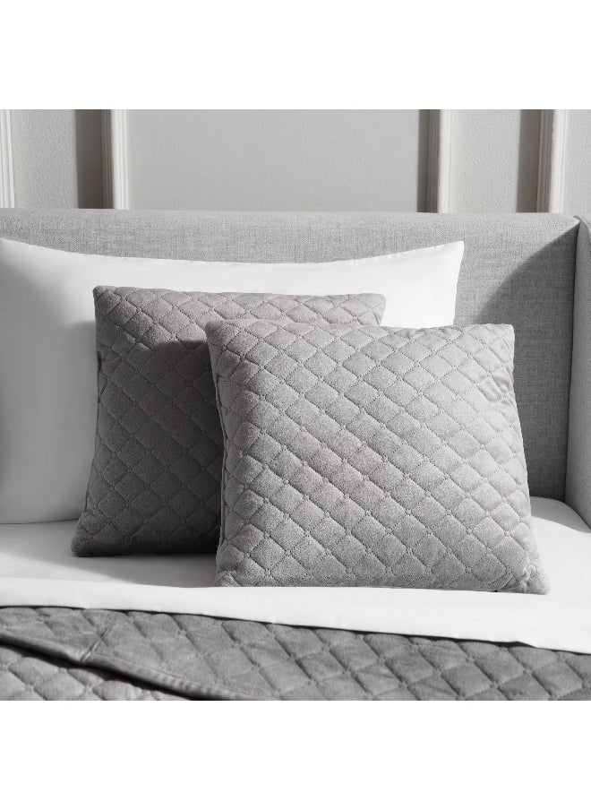 Veronica 2-Piece Velvet Quilted Filled Cushion Set 45X45Cm - Grey