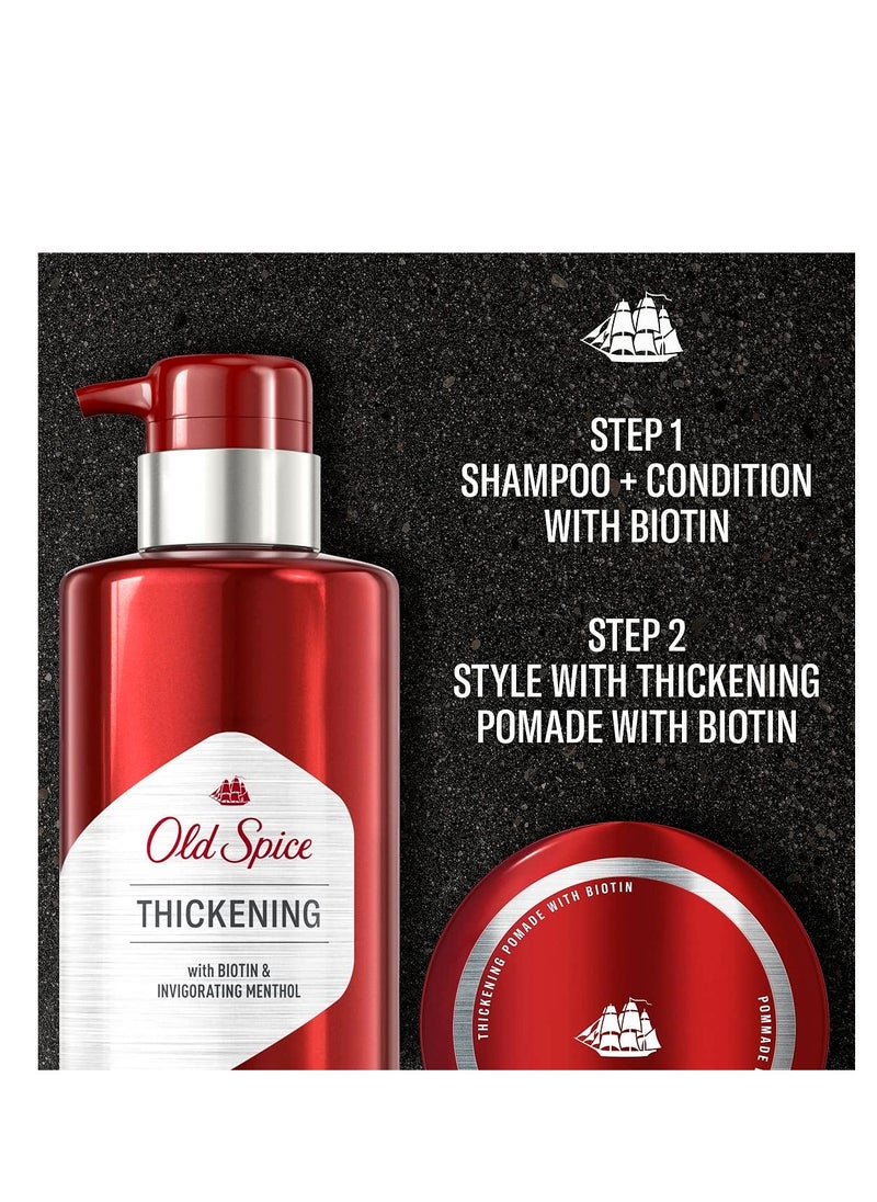 Old Spice Men's Thickening 2-in-1 Shampoo and Conditioner with Biotin and Menthol (17.9 Fl Oz) & Thickening Styling Pomade Infused with Biotin Bundle (2.22 Oz)