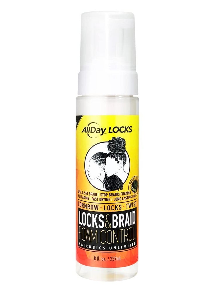 AllDay Locks Braid Foam | Long Lasting Mousse for Style & Shine | No Frizz or Fraying | Moisturizes & Seals Braids, Locks, Twists, Cornrows | 8 oz