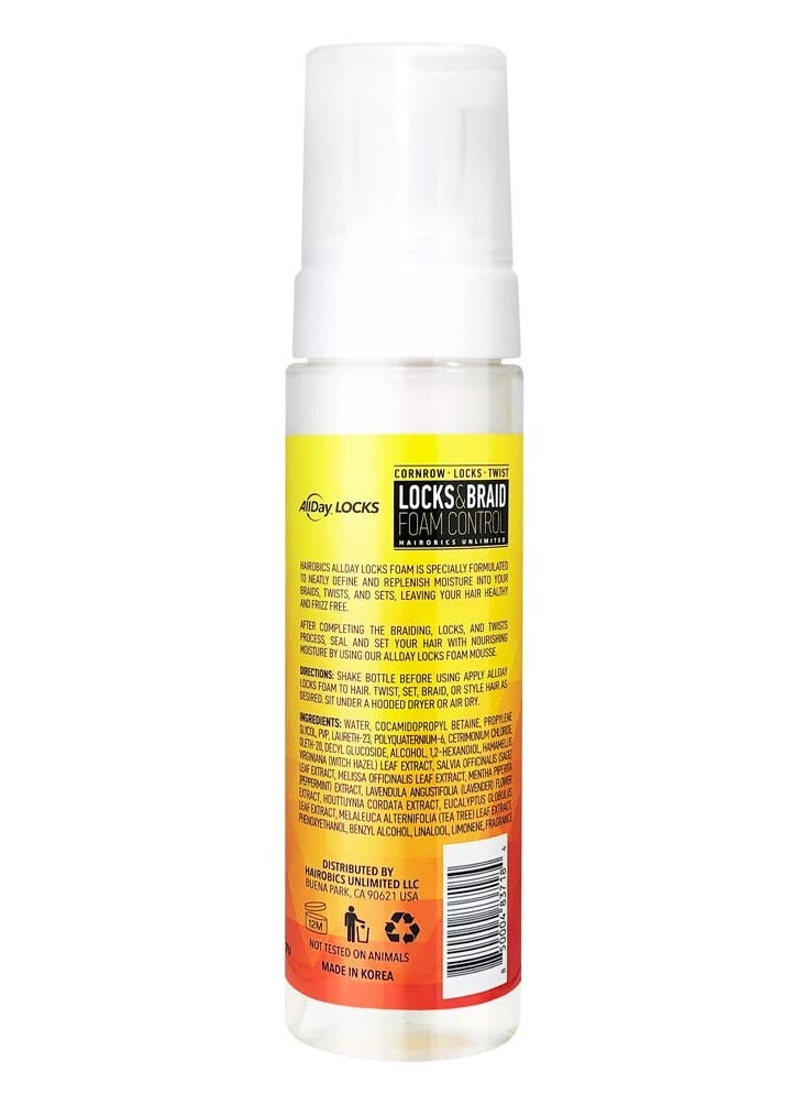 AllDay Locks Braid Foam | Long Lasting Mousse for Style & Shine | No Frizz or Fraying | Moisturizes & Seals Braids, Locks, Twists, Cornrows | 8 oz