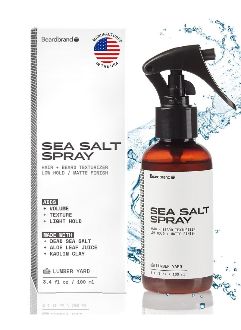 Beardbrand Natural Sea Salt Spray for Men [AS SEEN ON SHARK TANK] Texture, Hold, and Volume with Sandalwood & Lumber Yard Scent - 3.4 fl oz