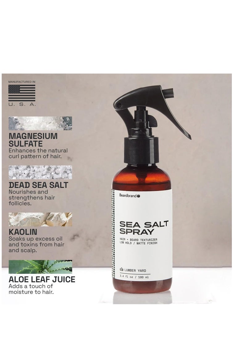 Beardbrand Natural Sea Salt Spray for Men [AS SEEN ON SHARK TANK] Texture, Hold, and Volume with Sandalwood & Lumber Yard Scent - 3.4 fl oz