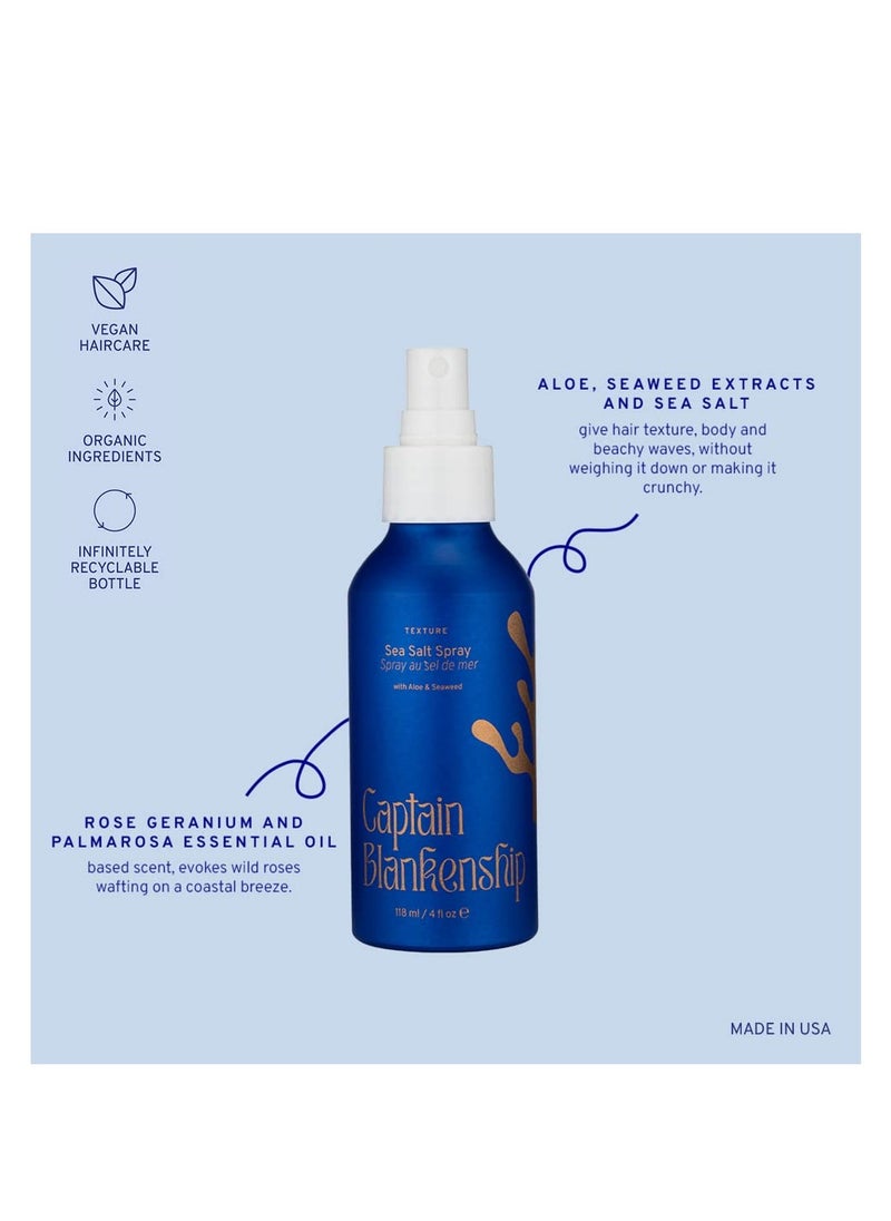 Captain Blankenship Texture Sea Salt Hair Spray, Texturizing and Volumizing Spray for Beachy Waves, Vegan, 2 oz