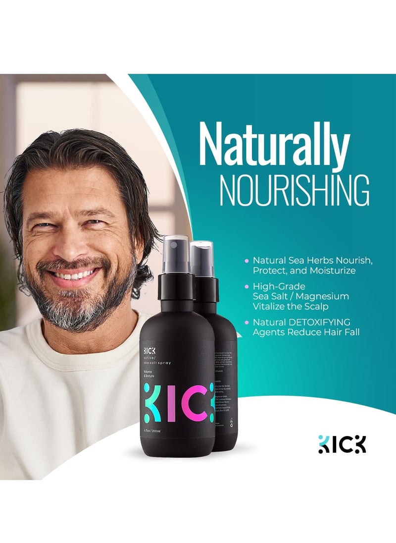 Kick Sea Salt Spray for Men - Beach Wave and Surfer Hair Style - Salt Water for Hair - Natural Texture and Volume Hair Spray - 200ml