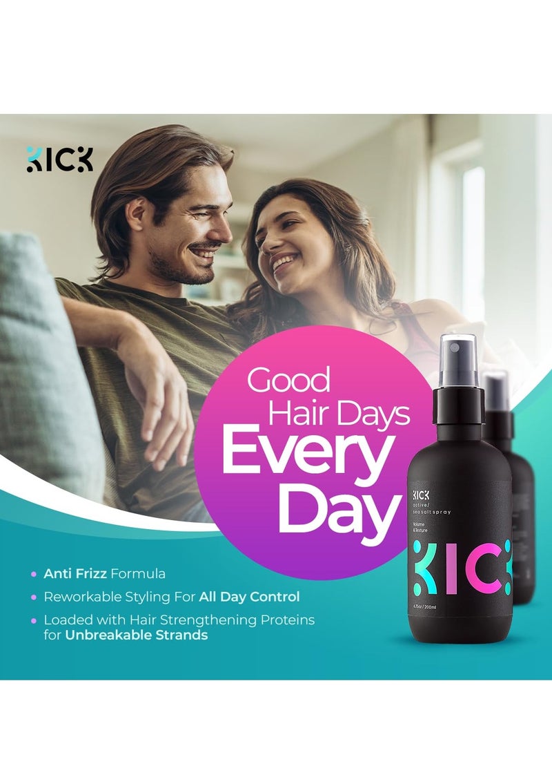 Kick Sea Salt Spray for Men - Beach Wave and Surfer Hair Style - Salt Water for Hair - Natural Texture and Volume Hair Spray - 200ml