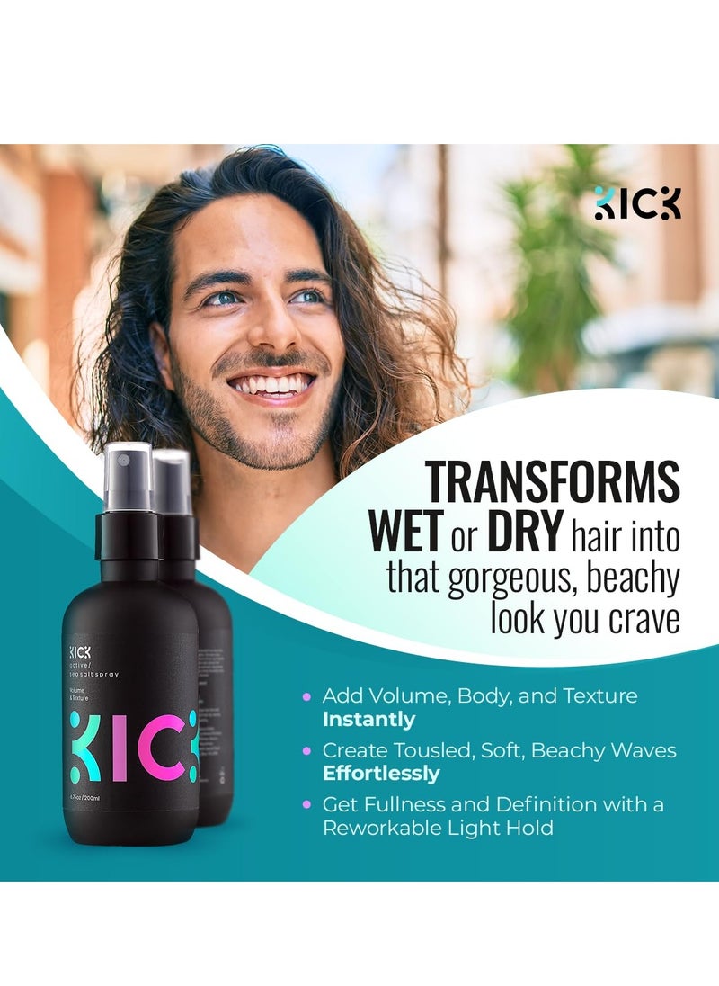 Kick Sea Salt Spray for Men - Beach Wave and Surfer Hair Style - Salt Water for Hair - Natural Texture and Volume Hair Spray - 200ml