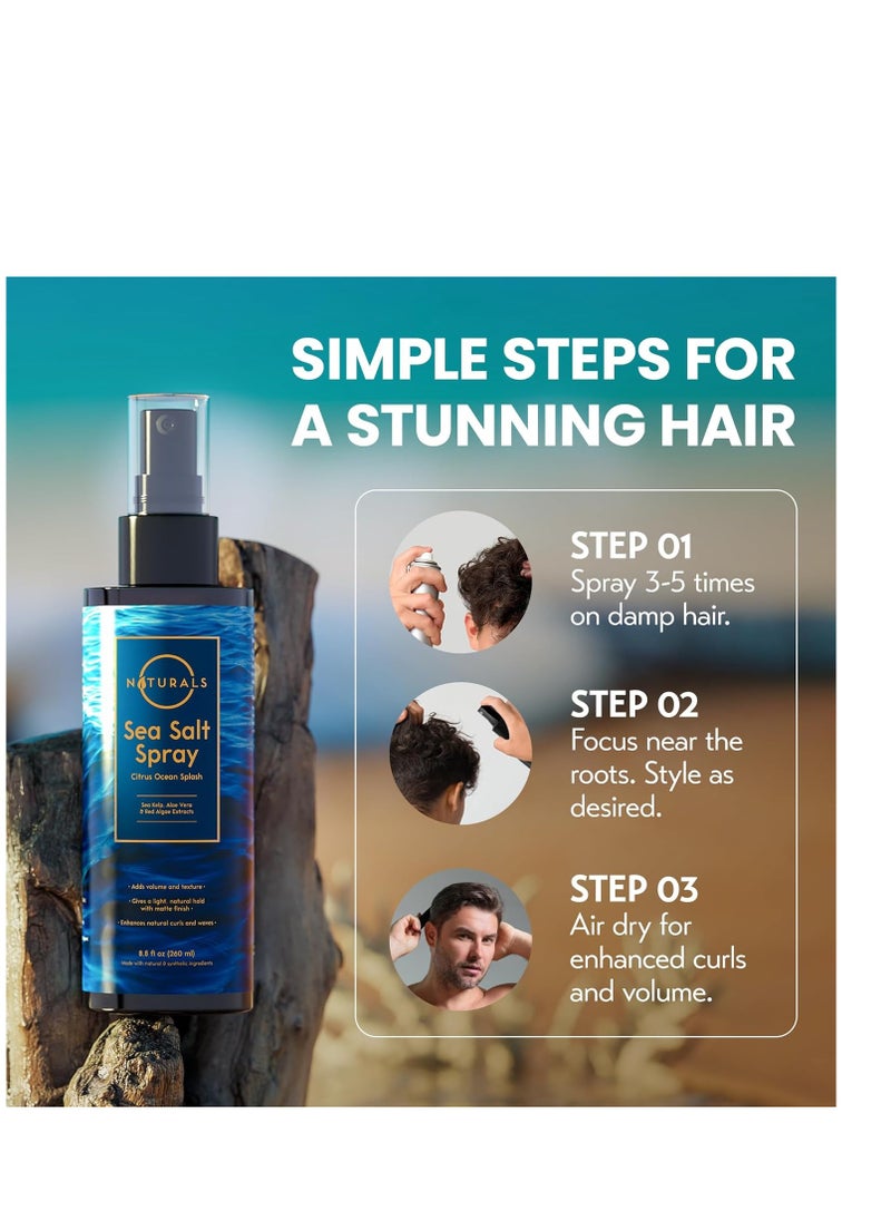 O Naturals Sea Salt Spray for Men - 8 oz, Citrus Ocean Splash - Hair Texturizing & Wavy Hair Product