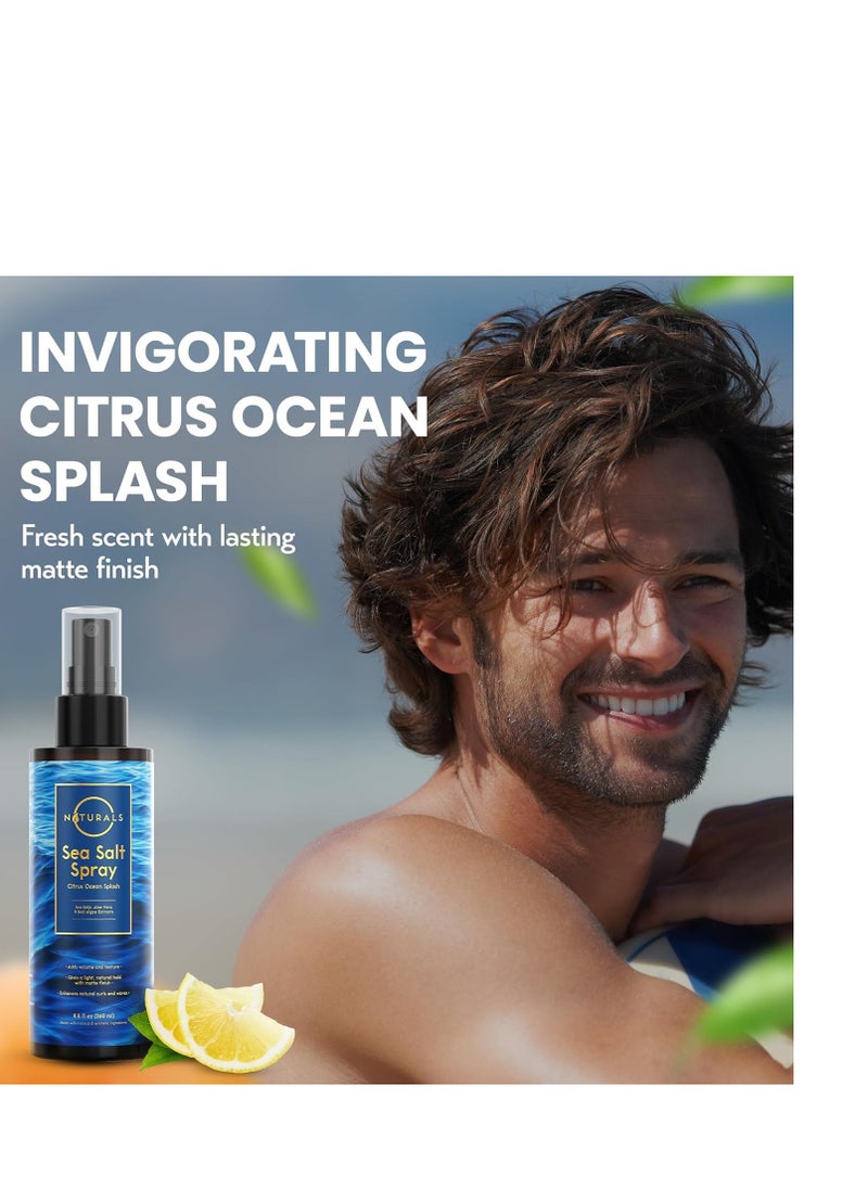 O Naturals Sea Salt Spray for Men - 8 oz, Citrus Ocean Splash - Hair Texturizing & Wavy Hair Product