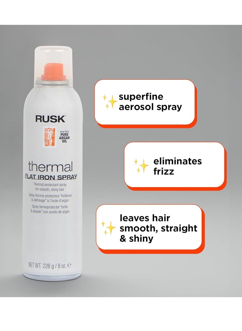 RUSK Designer Collection Thermal Flat Iron Spray with Argan Oil, 8.8 fl. Oz, Thermal Protectant Micro-Fine Styling Spray, Formulated to Eliminate Frizz and Leave Hair Silky and Shiny