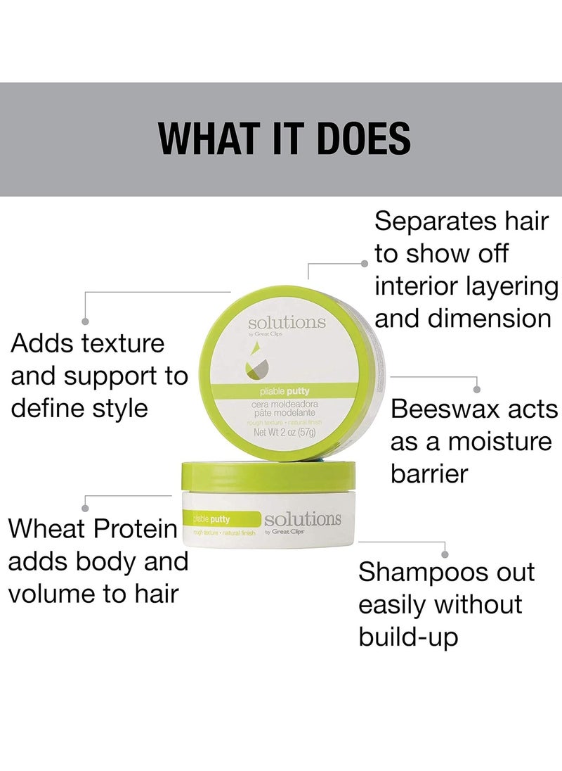 GREAT CLIPS Solutions Pliable Putty, 2oz | Finishing Hair Product w/Medium, Workable Hold | Provides Flexibility & Texture