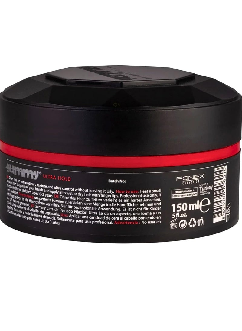 Fonex Gummy Styling Wax Ultra Hold - 5.29 Ounces (150ml), Ultra Hold Hair Styling Wax, Style & Texture Wax, Hair Styling Wax