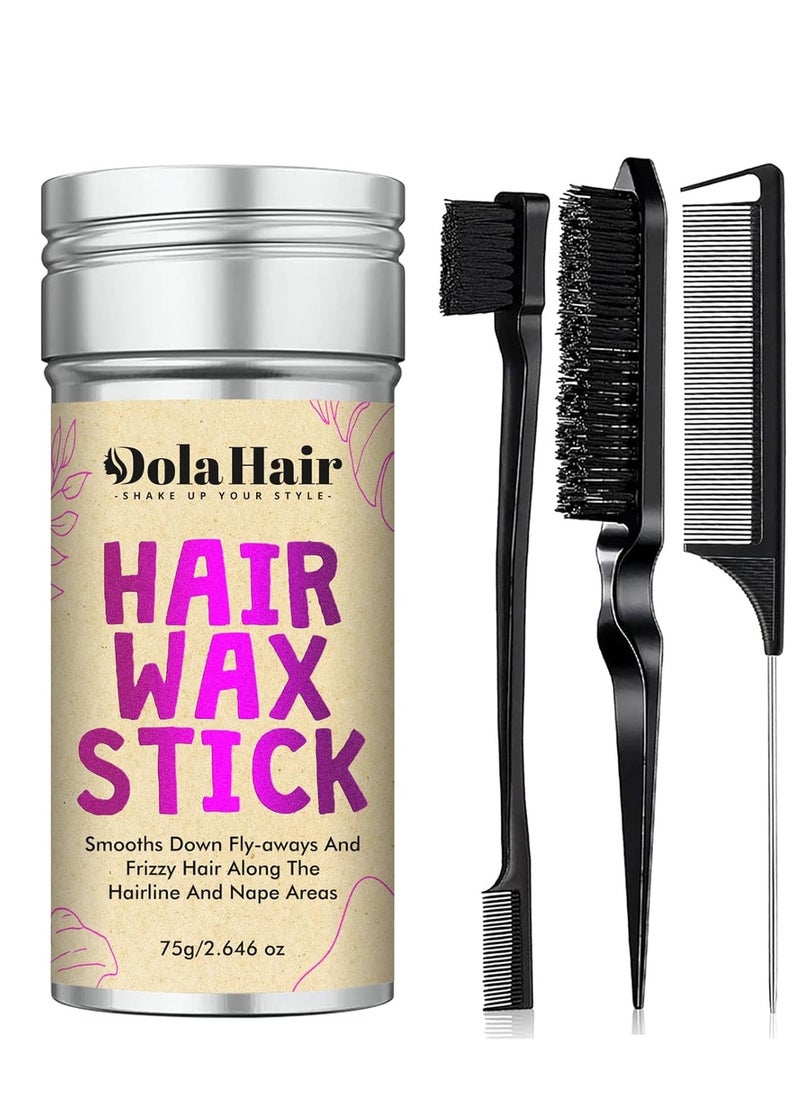 Dolahair Hair Wax Stick - Flyaway Control and Styling Pomade for Kids, Women, and Men - Hair Bun Maker and Accessorie Slick Back Hair Brush(2.7 Oz Pack of 4)