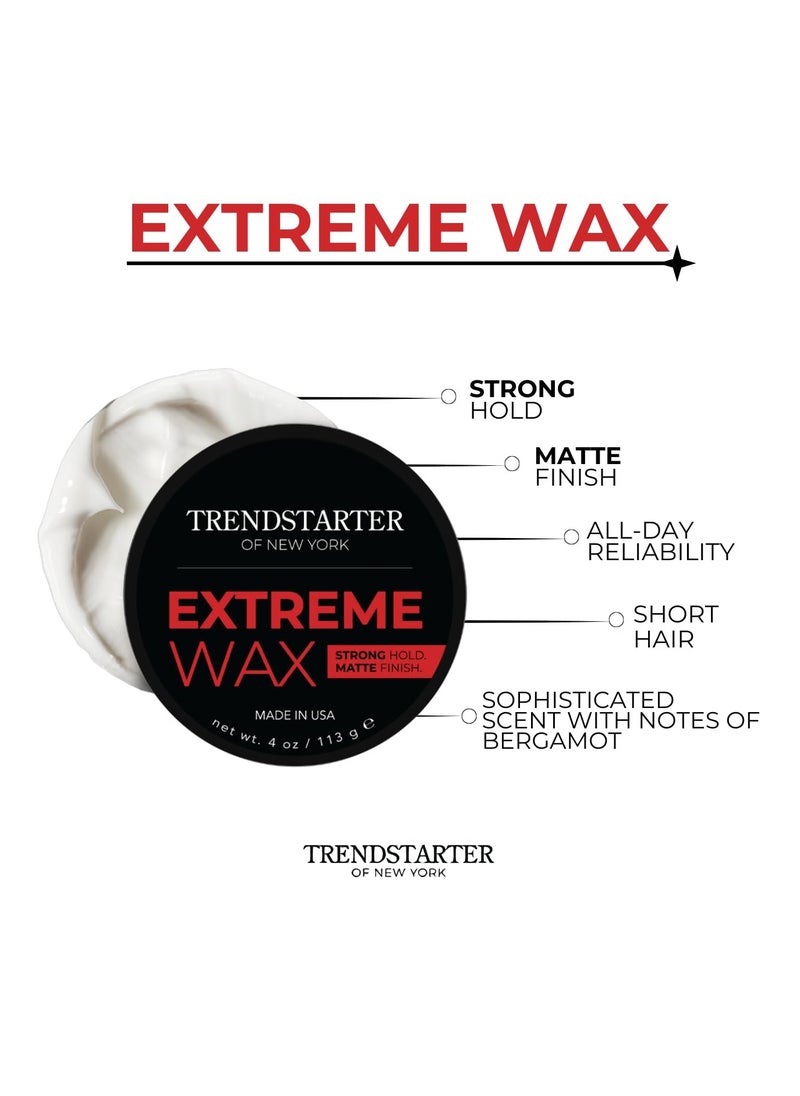 TRENDSTARTER Hair Wax - Extreme, 4oz - Matte Finish - Premium Water Based Flake-Free Hair Styling Pomade for All Hair Types - All-Day Strong Hold