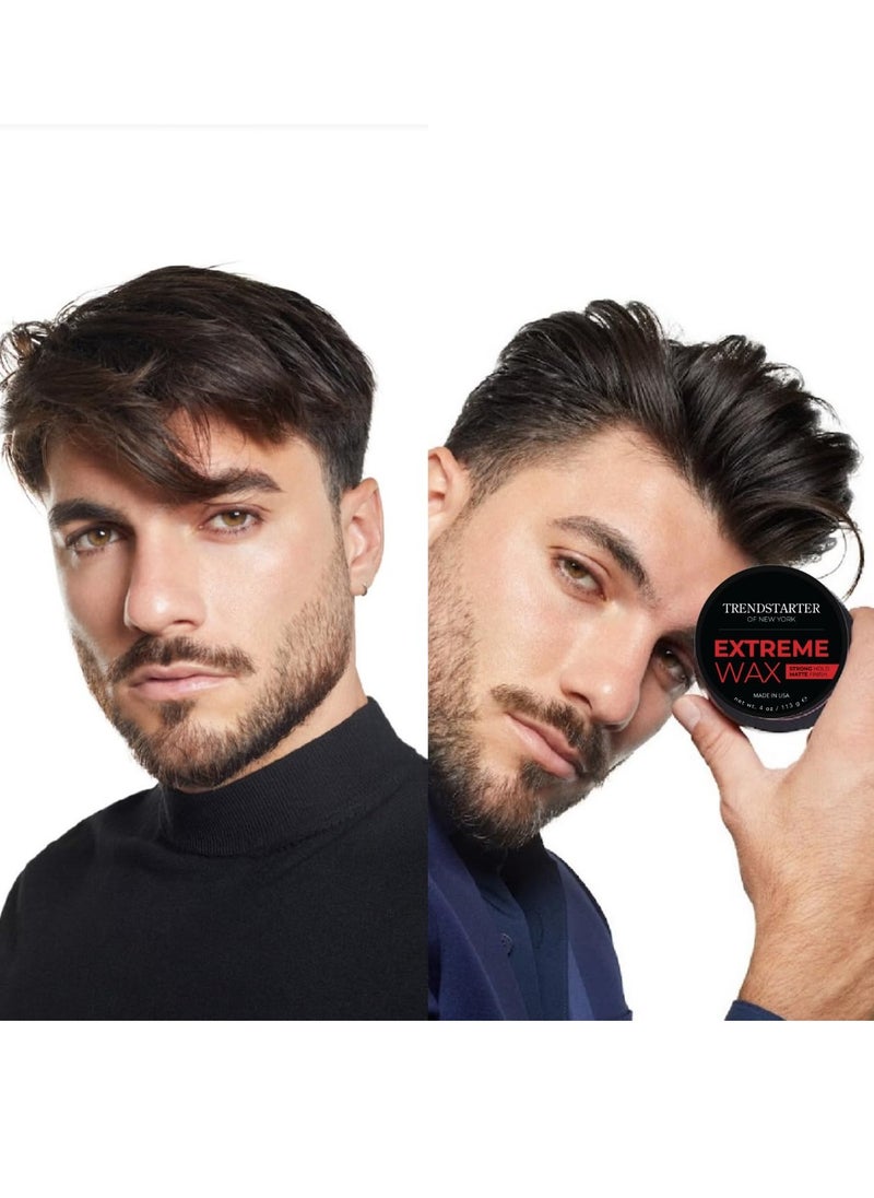 TRENDSTARTER Hair Wax - Extreme, 4oz - Matte Finish - Premium Water Based Flake-Free Hair Styling Pomade for All Hair Types - All-Day Strong Hold