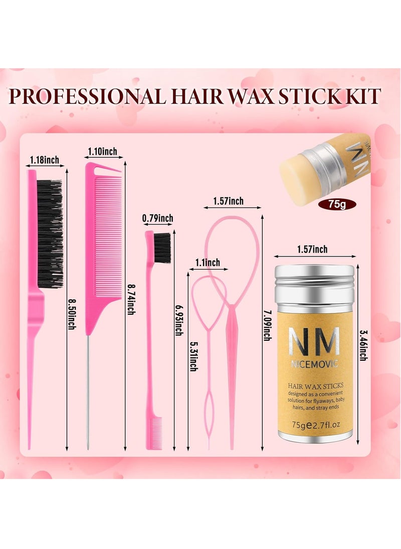Hair Wax Stick Set for Flyaways Hair Accessories for Women Girls Teen Girls Trendy Stuff, Hair Styling Tools Slick Stick Baby Hair Gel, Christmas/Birthday Gifts Stocking Stuffers for Women Kids (Pink)