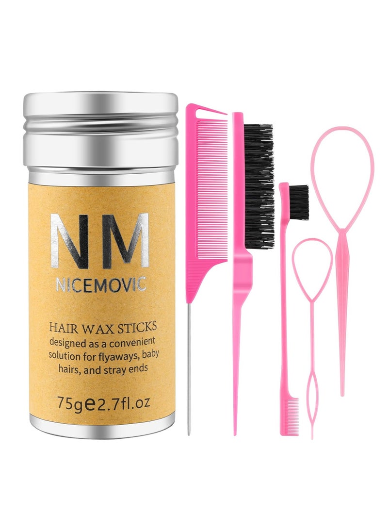 Hair Wax Stick Set for Flyaways Hair Accessories for Women Girls Teen Girls Trendy Stuff, Hair Styling Tools Slick Stick Baby Hair Gel, Christmas/Birthday Gifts Stocking Stuffers for Women Kids (Pink)
