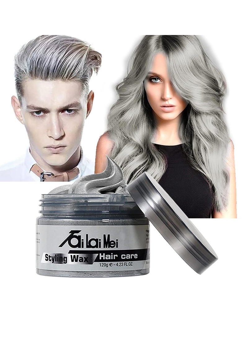 Temporary Silver Gray Hair Wax 4.23oz, Instant Hairstyle Mud Cream, Hair Pomades for Party, Cosplay, Nightclub, Masquerade, Halloween.