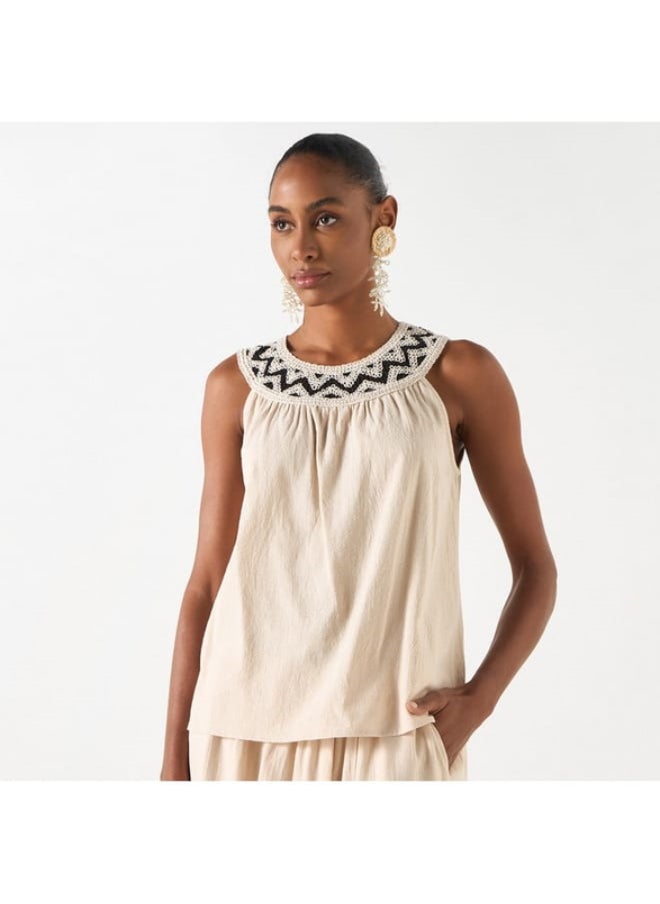 2Xtremz Textured Sleeveless Top with Crochet Detail