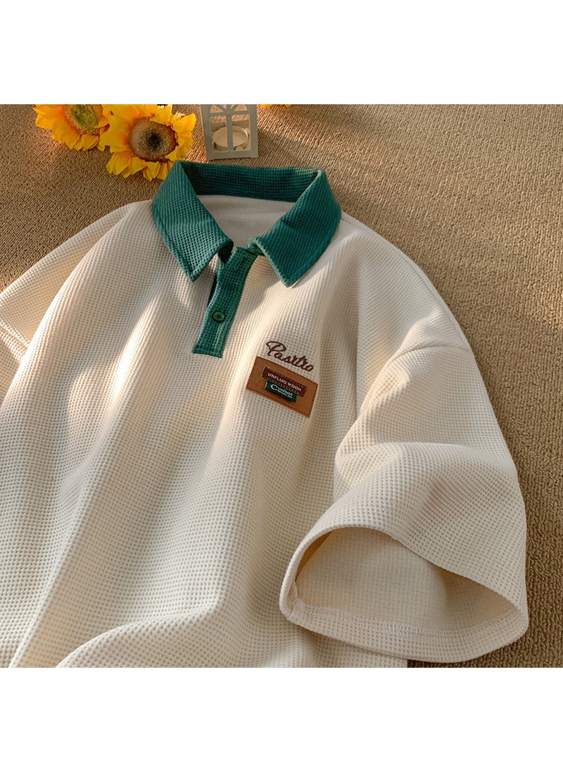 Vintage Cotton Short Sleeve Mens Polo Tee Apricot