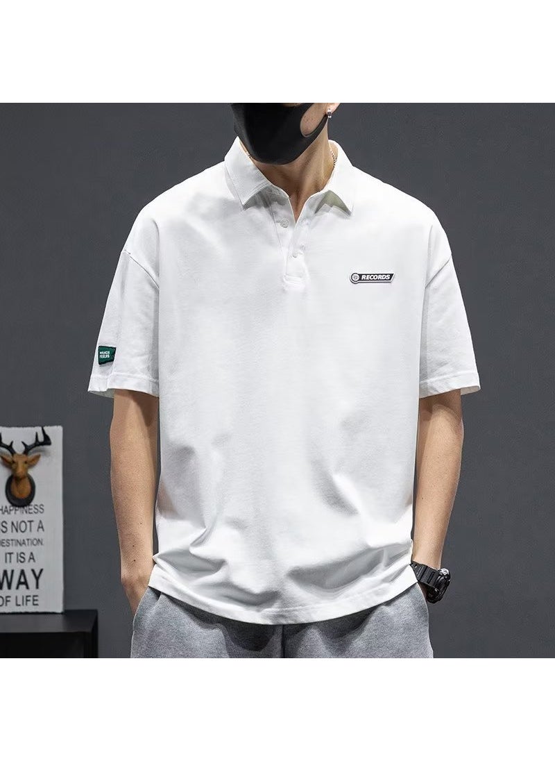 1 x 5 pcs Heavyweight White Polo Shirt Mens Summer Casual Ice-Silk Tee Black