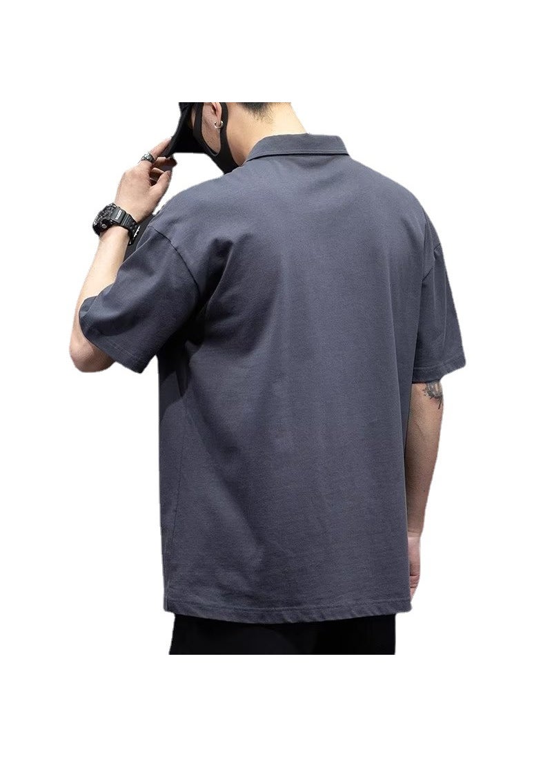 1 x 5 pcs Heavyweight White Polo Shirt Mens Summer Casual Ice-Silk Tee Dark gray