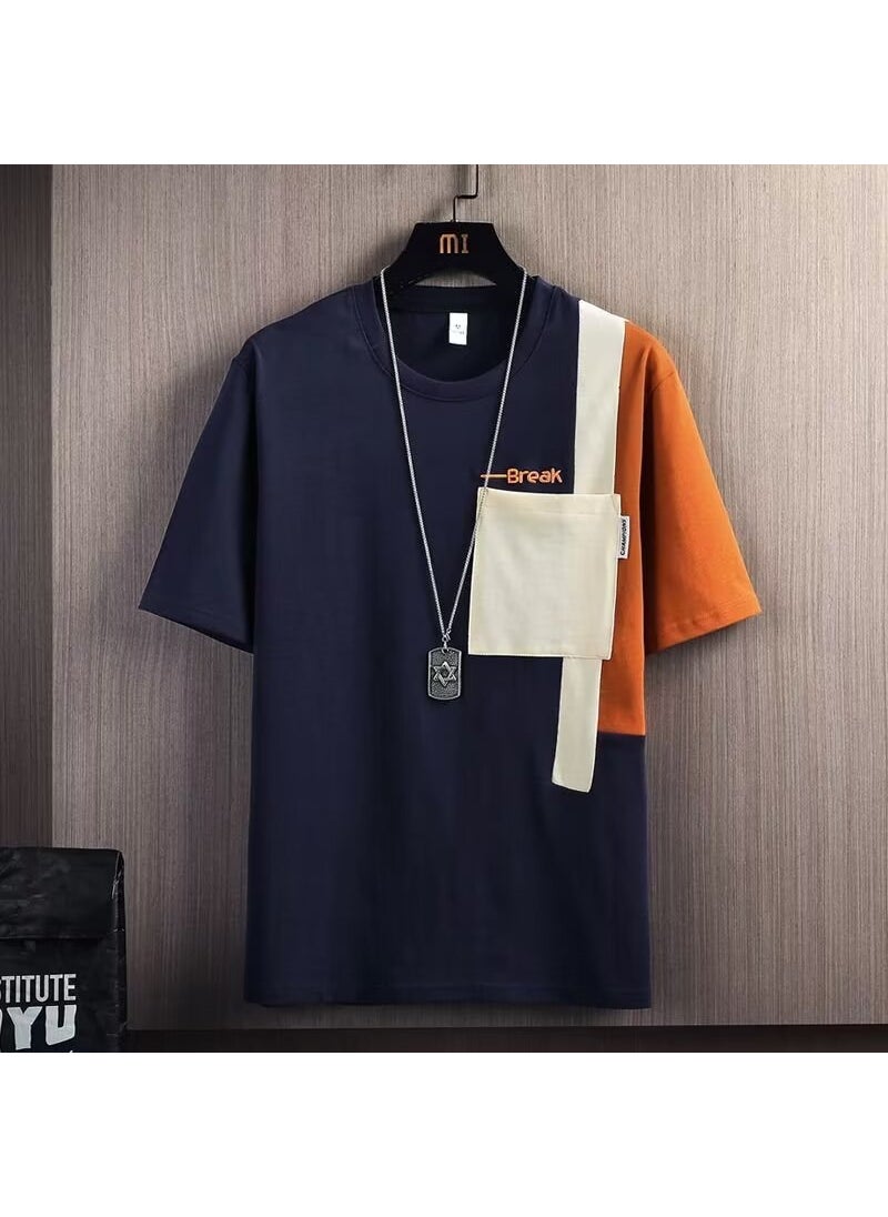 Colorblock Short Sleeve T-Shirt Casual Loose Summer Fashion for Men 092-Black